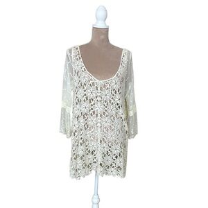 NWT Origami Crochet Tunic Top with Sheer Lace Sleeves (TSE)